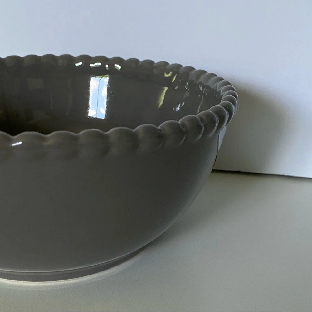 Pier 1 Stoneware Gray Bowl Hand Painted 6” Beaded Edge Retired Replacements EUC